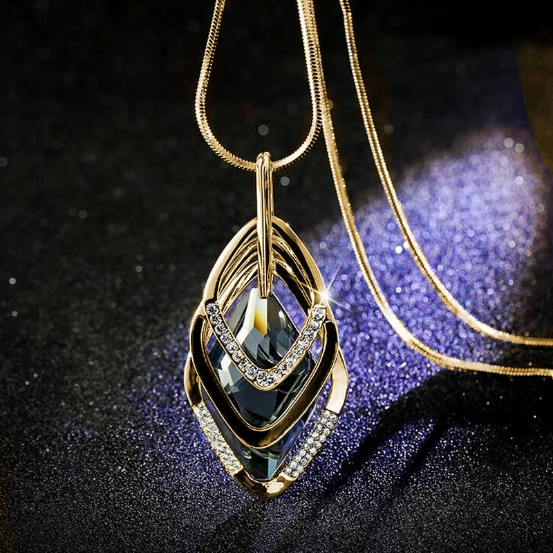 Европейская и американская Новая мода золотой полый геометрический большой кристалл камень кулон ожерелье хорошее ювелирное изделие для женщин индивидуальность