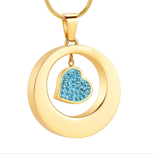 JJ001 Hold Clear/Blue Crystal Charm Circle Нержавеющая сталь ожерелье с урной памятью для
