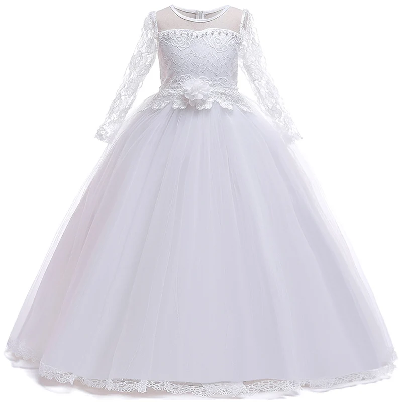 Новогодние костюмы для детей; платье высокого качества; платье принцессы для девочек на день рождения; свадебное платье с цветочным узором для девочек; сетчатая декоративная кромка - Цвет: white
