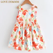 Платья для девочек с надписью «LOVE DD& MM» г., новая летняя детская одежда красивое платье-майка для девочек с цветочным принтом и бантом сзади