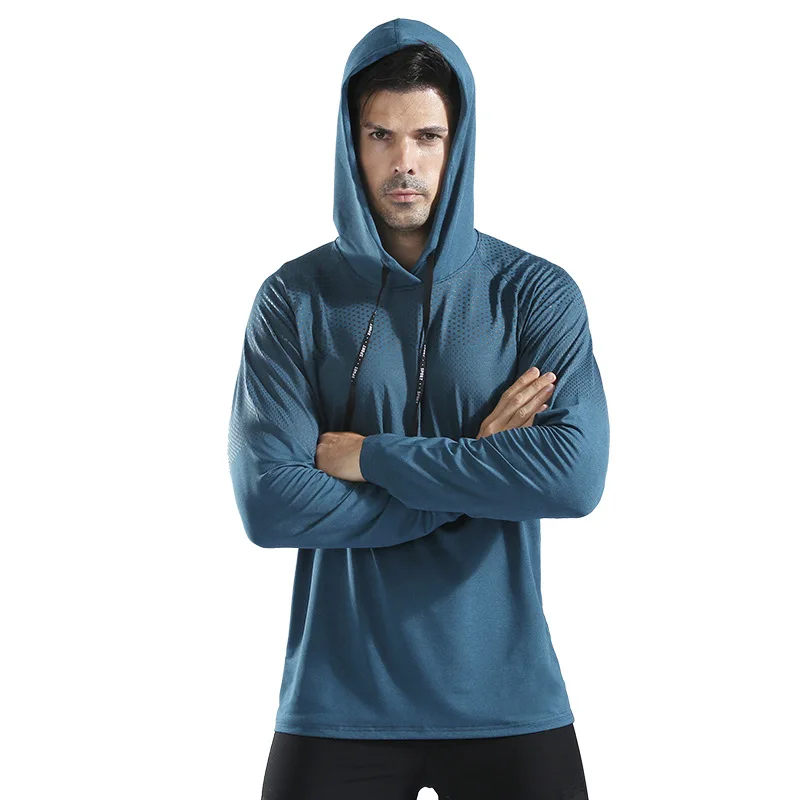 

Men Running Jackets Long Sleeve Football Soccer Jerseys Sport Cycling Shirts Fitness Tops Sportswear Hooded Breathable Quick Dry