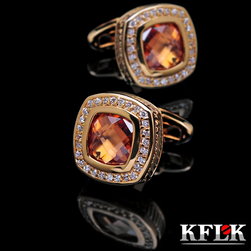 KFLK Perhiasan baju manset untuk lelaki Hadiah Butang cuff Brand Crystal cuff pautan emas Berkualiti tinggi abotoaduras Penghantaran Percuma
