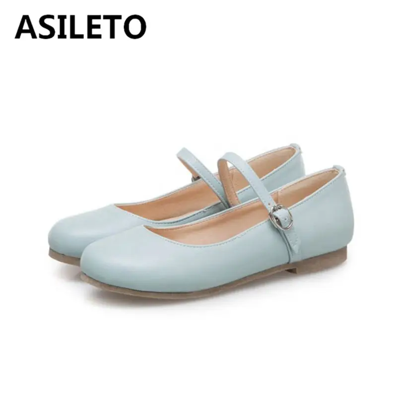 ASILETO/Женская обувь на плоской подошве; женские кожаные туфли с круглым носком и пряжкой; Балет балерина; плоские туфли на низких каблуках; лоферы; обувь mary janes sapato