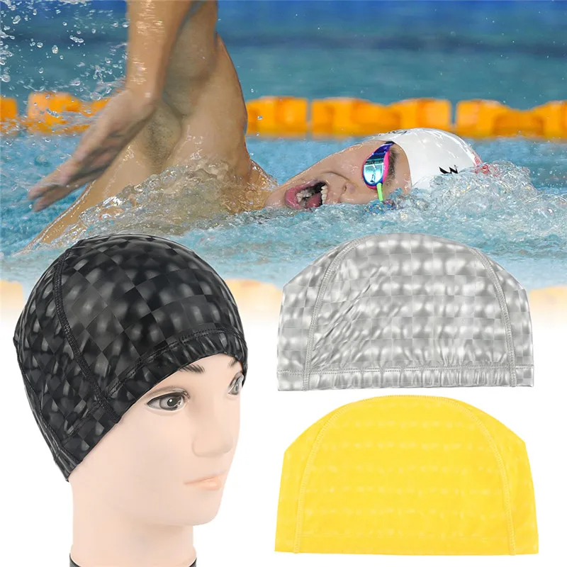New Elastic PU Fabric Waterproof Swim Cap Long Hair Swimming Caps