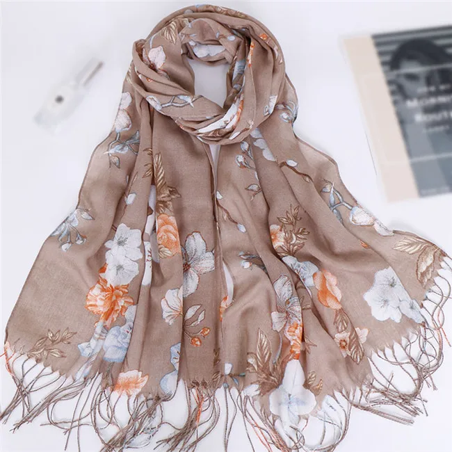 Модный шарф-шаль из вискозы в цветочек с кисточками, женский шарф высокого качества, шарф-тюрбан, хиджаб для исламских мусульман - Цвет: 1