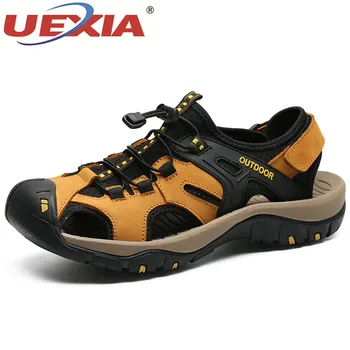 

UEXIA Leather Men Sandals New Summer Men Shoes Beach Sandals for Man Fashion Brand Outdoor Casual Shoes Walking Flats Anti-slip