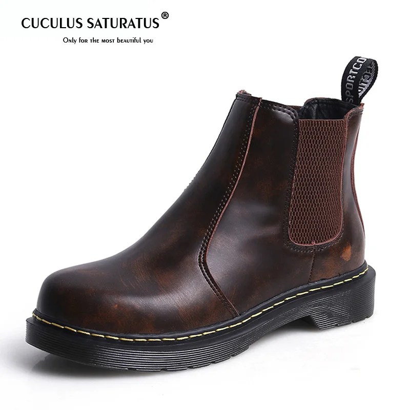 

Cuculus Chelsea Boots Women Black Leather 2019 New Winter Boots Causal Slip On Low Heels Vintage Solid Autumn Female Shoes 1690