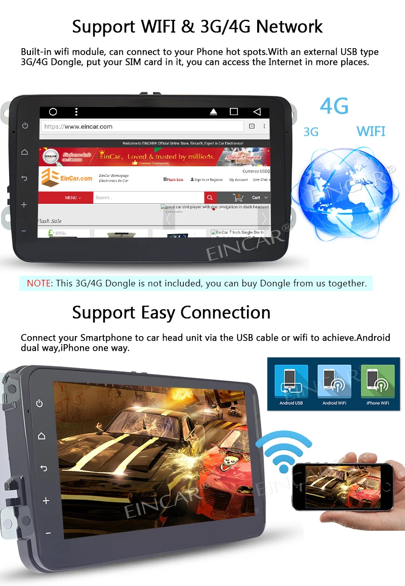 Best Wireless Backup Camera!! EinCar 2Din Android 7.1 Car Stereo for Volkswagen In Dash Radio GPS Navigation WiFi AM/FM Radio Canbus 8 Best Wireless Backup Camera!! EinCar 2Din Android 7.1 Car Stereo for Volkswagen In Dash Radio GPS Navigation WiFi AM/FM Radio Canbus 8
