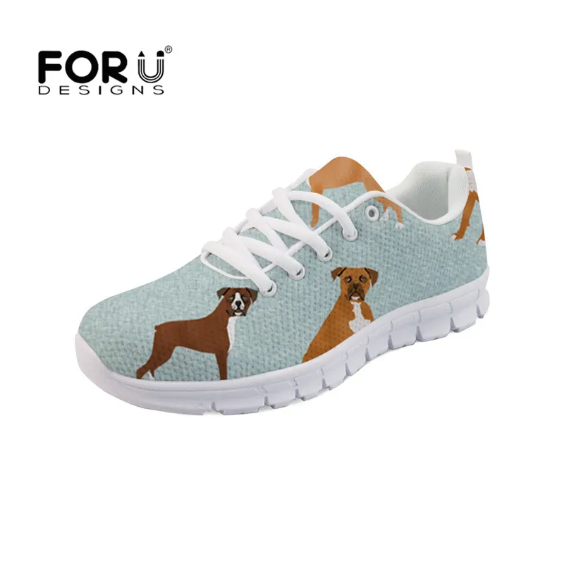 

FORUDESIGNS 3D Boxer Dog Printing 2018 Casual Shoes Women Flats for Ladies Mesh Breathable Lace up Woman Girl Platform Sneakers
