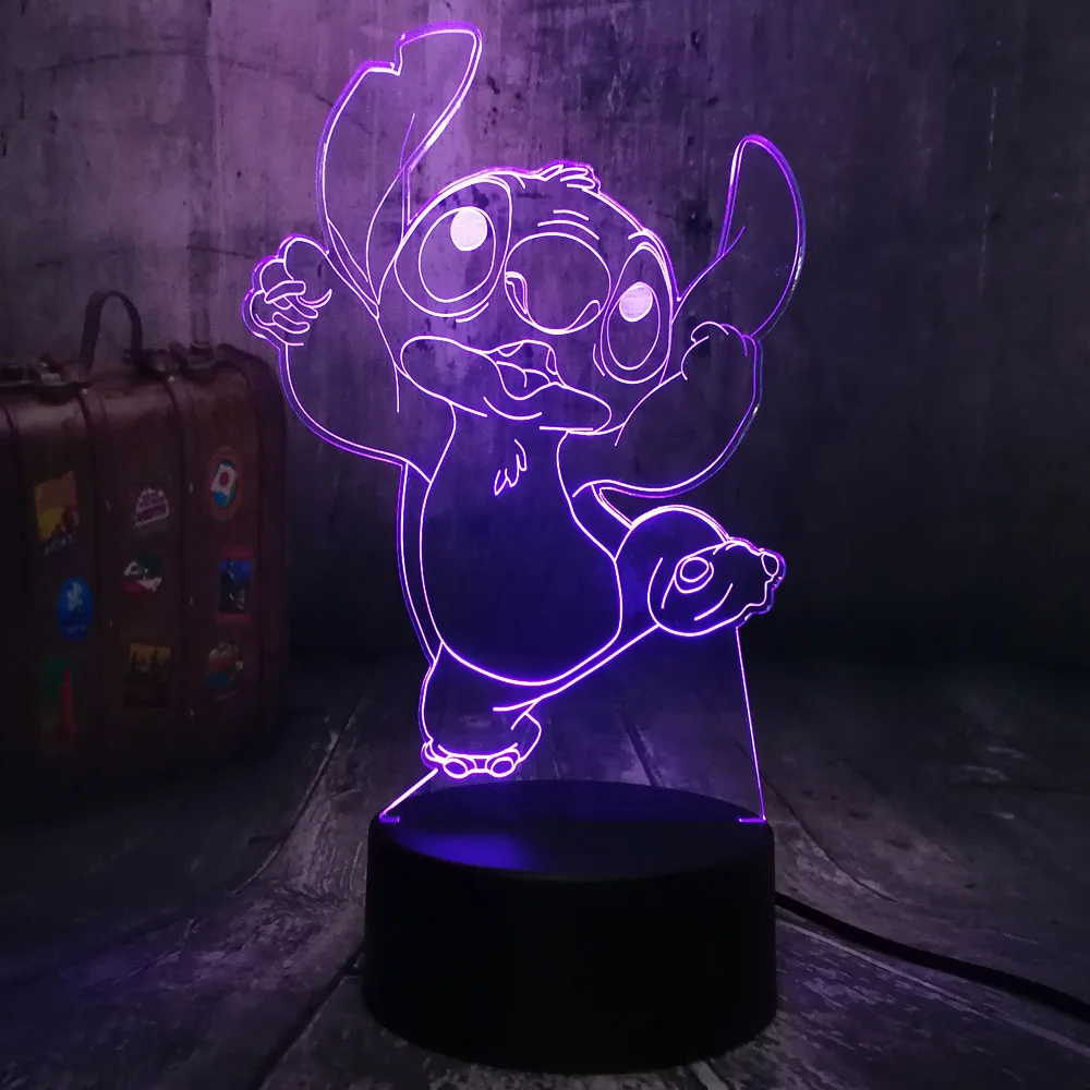  Novelty Cartoon Dancing Stitch Cute Kids Present 3D LED Night Light 7 Color Change Desk Lamp Holida