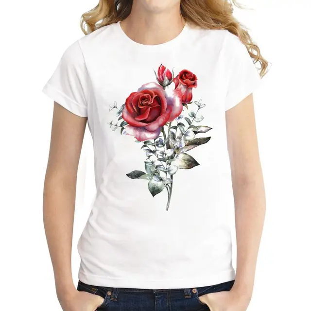 Fashion design Romantic Rose flower t shirt Women short sleeve