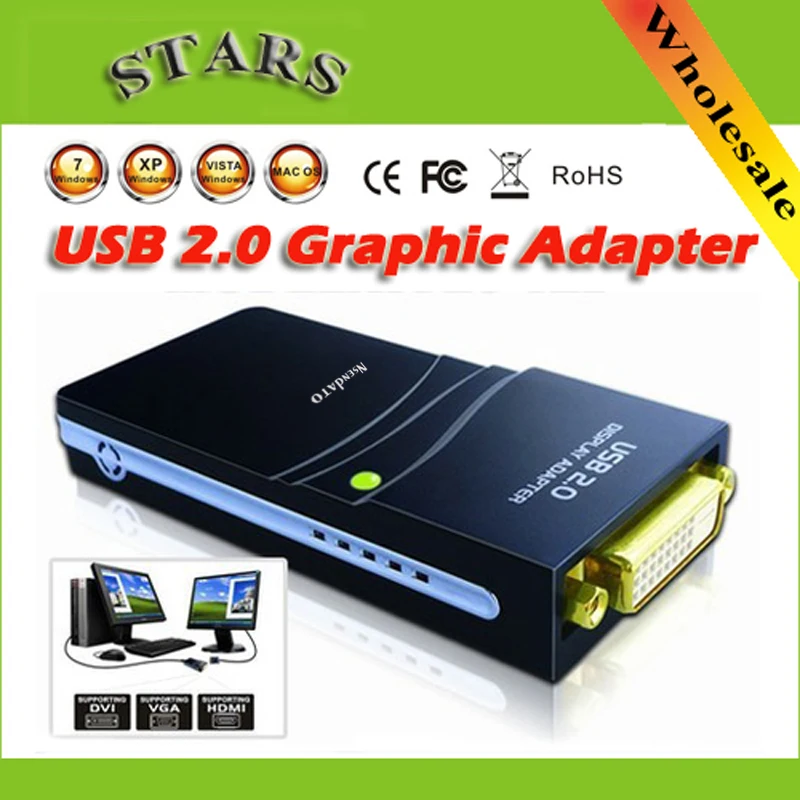 

USB 2.0 to DVI/HDMI/VGA Video Graphics Card Adapter Multi Monitors Display to 1920*1080 Extend/Mirror Converter For PC Windows