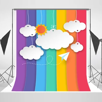 

Rainbow Stripes White Clouds Pinwheel Background for Photography Stereo Kid Baby Portrait Background For Photo Studio Photophone