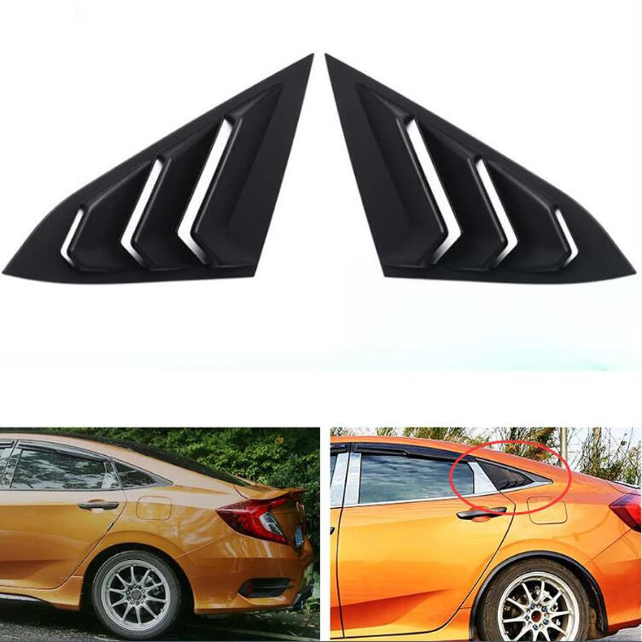 

YAQUICKA 2x Car Rear Window Quarter Side Vent Louvers Scoop Cover Trim Sticker For Honda Civic 10th 2016 2017 Car-styling Parts