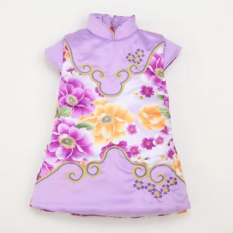 ФОТО Elegant Baby Girl Cheongsam Cotton Padding Dresses for Girls Christmas Costumes for Girls Children's Clothing and Accessories