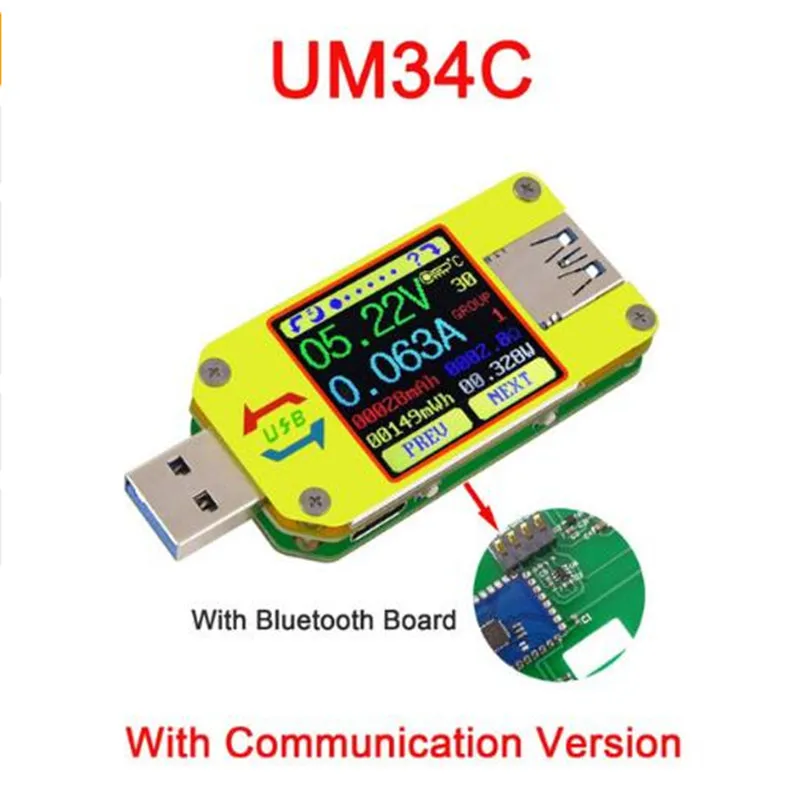 UM34 UM34C для приложения USB 3,0 тип-c Вольтметр постоянного тока Амперметр Измерение напряжения тестер сопротивления кабеля измеритель тока, для батареи заряда - Цвет: green mono display