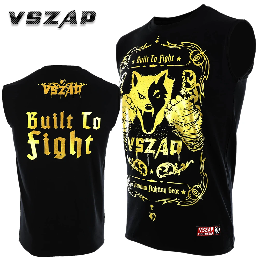 VSZAP без рукавов Майки для бокса Бои MMA Золотая футболка шорты спортзала фитнеса
