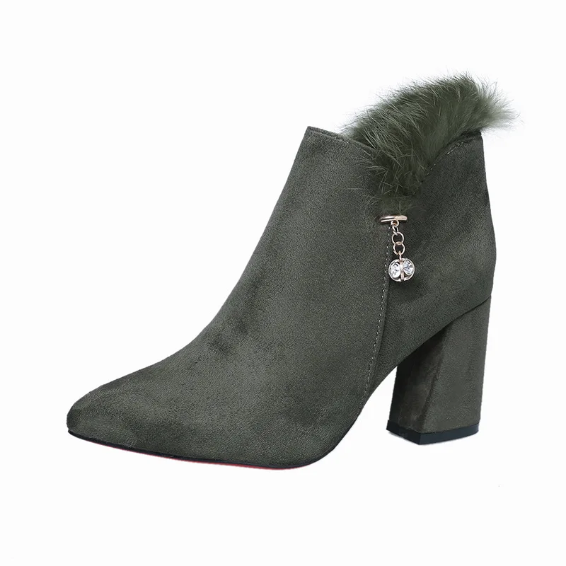 

19 autumn and winter new thick with fashion wild high-heeled suede foreign trade women's booties green 0216