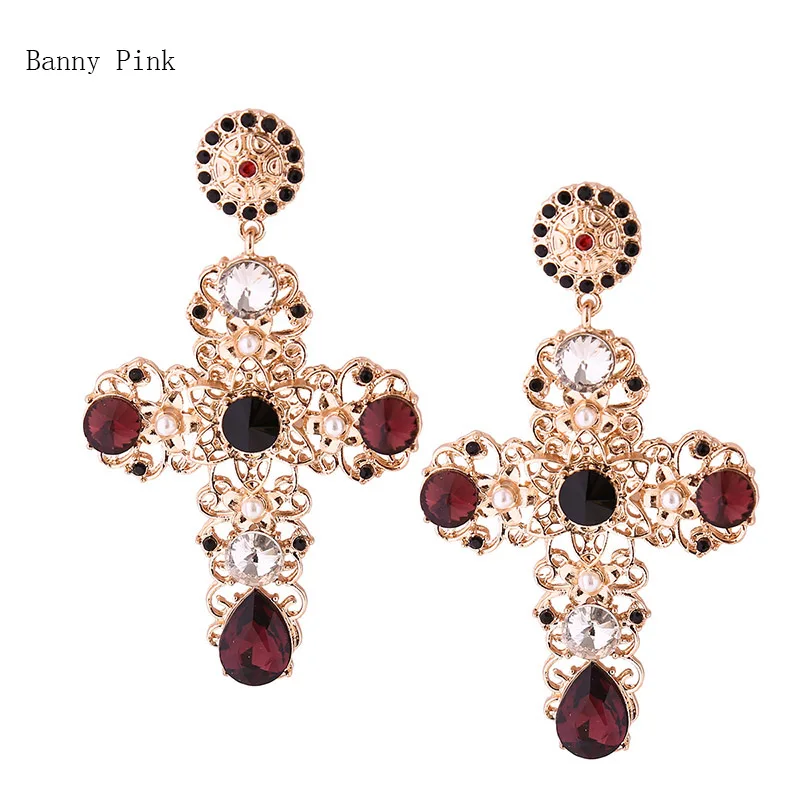 Religious Belief Cross Studs Earrings For Women Chunky Pendant Post