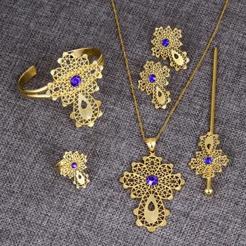

Bangrui Ethiopian Traditio Big Cross Jewelry sets Dubai gold jewelry Gold African Religion Eritrea Catholic Crosses Set