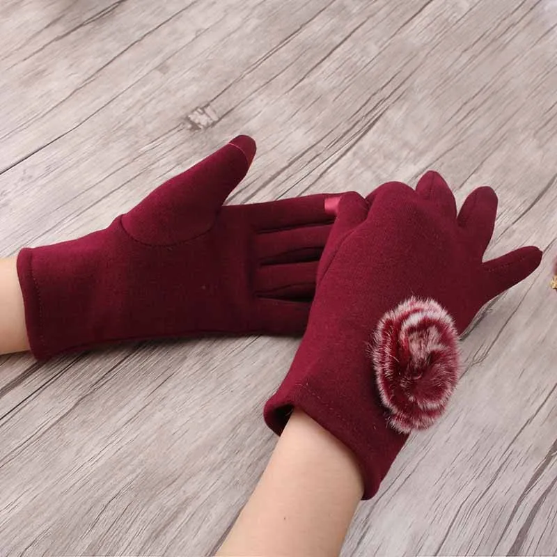 Женские кашемировые перчатки для женщин с искусственным кроличьим мехом Guantes, однотонные зимние перчатки, Женские варежки, плюшевые шаровые митенки