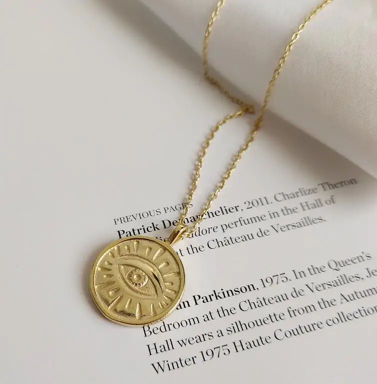 925 пробы, серебряное, золотое ожерелье с кулоном в виде монетного глаза, круглое, простое, элегантное, креативное ожерелье для женщин, праздничные украшения, подарок - Окраска металла: Gold Color