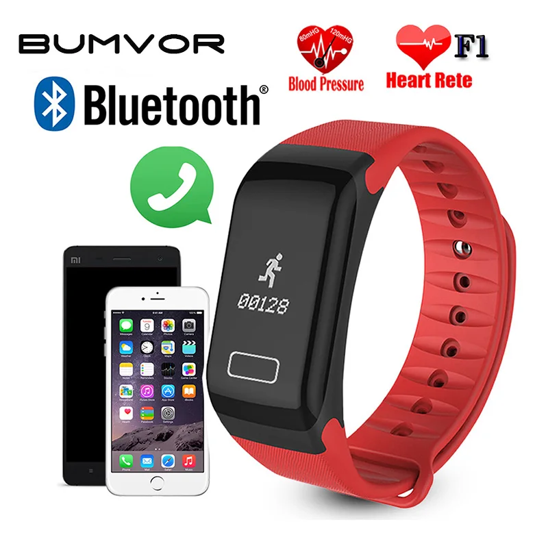 

BUMVOR F1 Smart Waterproof Wristband Sport Watch Intelligent Bracelet Call Reminder Step Pulse Heart Rate Monitor ban