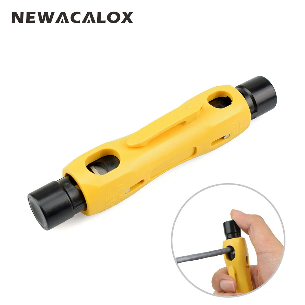 

NEWACALOX Automatic Coaxial Cable Wire Stripper for RG59 RG6 RG7 RG11 CAT5 CAT6 Stripping Tools Multi-functional Coax Video Wire