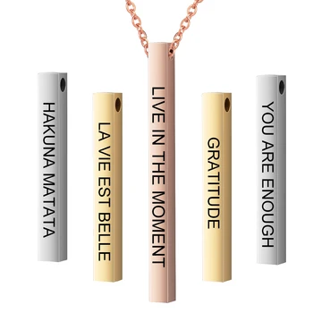 

10PCS Custom Personalized Vertical Bar Necklace Silver Engraved Date Name Pendant Wedding Jewelry Anniversary Mom Gift SL-079