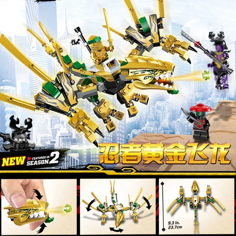 

195pcs Golden Dragon Ninjagos Building Blocks Model Kit Compatible with Legoingly Ninjagoed figures Toys for Children