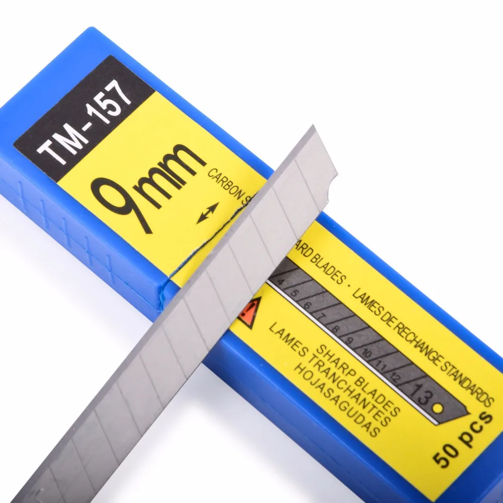 50Pcs each box 9mm 60 degree carbon steel art knife blade snap off vinyl film cutter 50Pcs each box 9mm 60 degree carbon steel art knife blade snap off vinyl film cutter