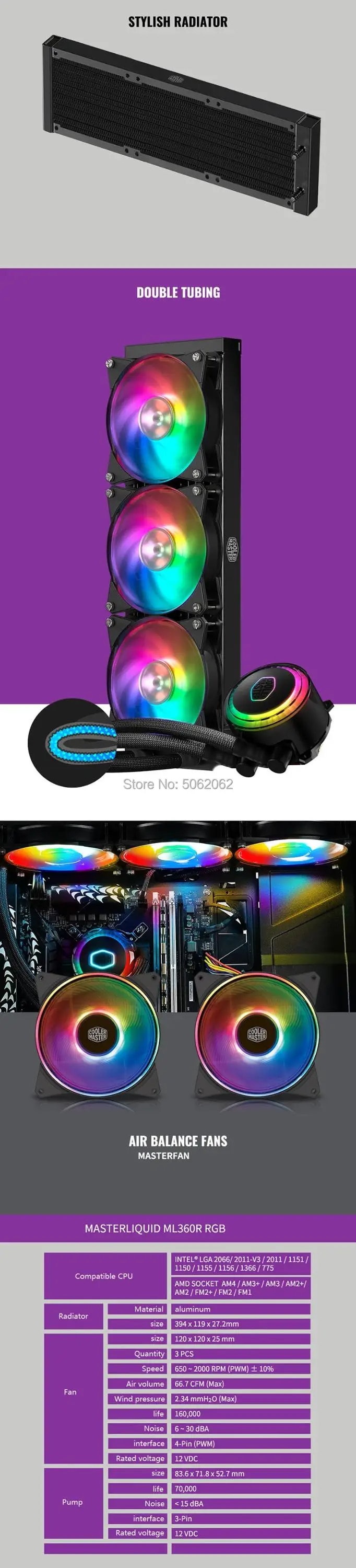 Cooler Master MLX-D36M-A20PC-R1 ML360 cpu кулер для воды 120 мм RGB вентилятор для Intel 115x2011 2066 AMD AM4 cpu жидкостное охлаждение