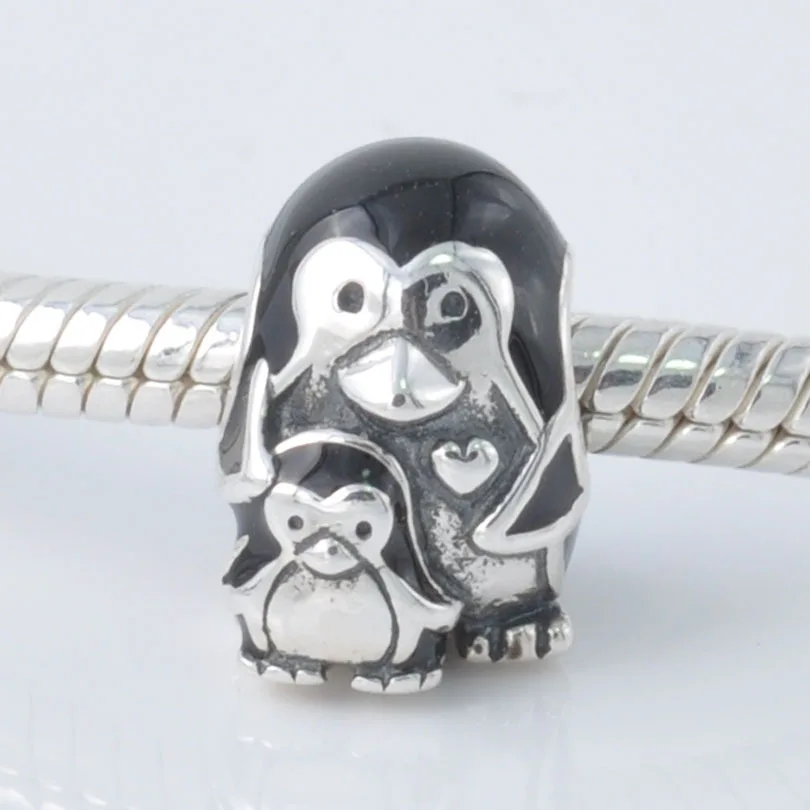 New Arrival Genuine 925 Sterling Silver Beads Penguin Family Enamel