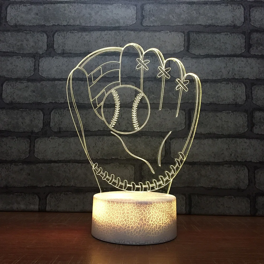 Novelty 7 Color Change 3D Led Baseball Glove Night Lights Usb Boy Gifts