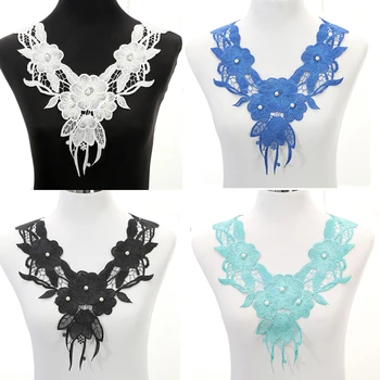 

27*34CM Flower Embroidery Neckline Costume Decor Sewing Applique Craft Collar Lace Trim Soluble Cotton Lace Collar 8 colors