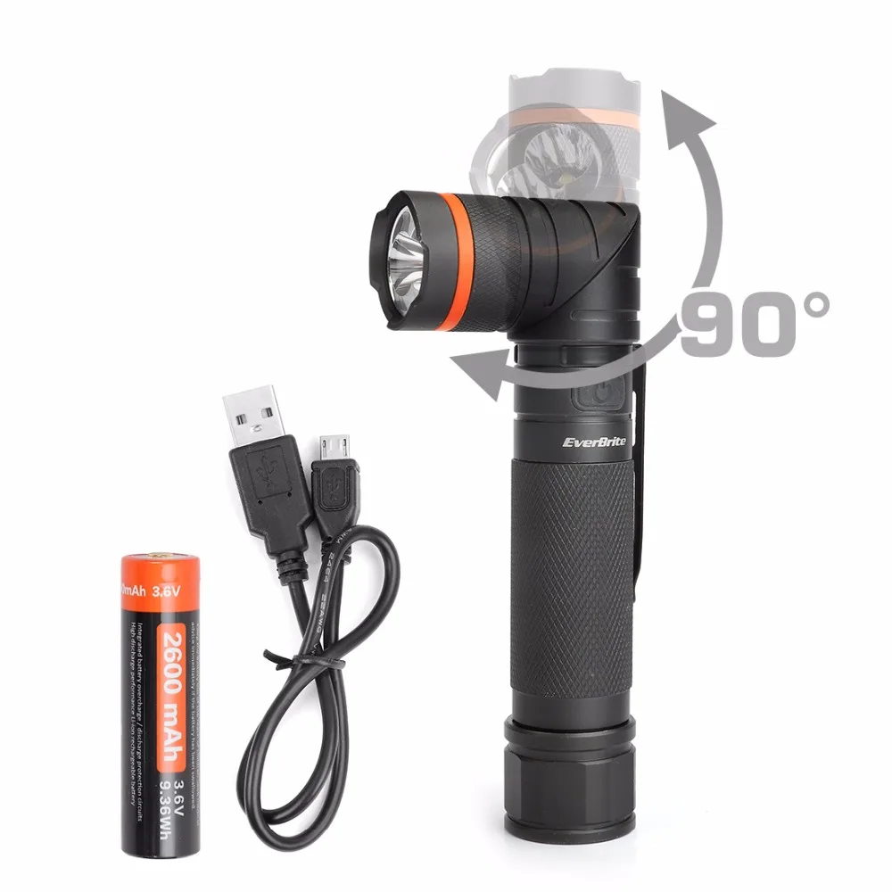 

EverBrite CREE LED flashlight Tactical Flashlight USB Rechargeable torch 18650 Battery Included Super Bright IP65 Water-Resistan