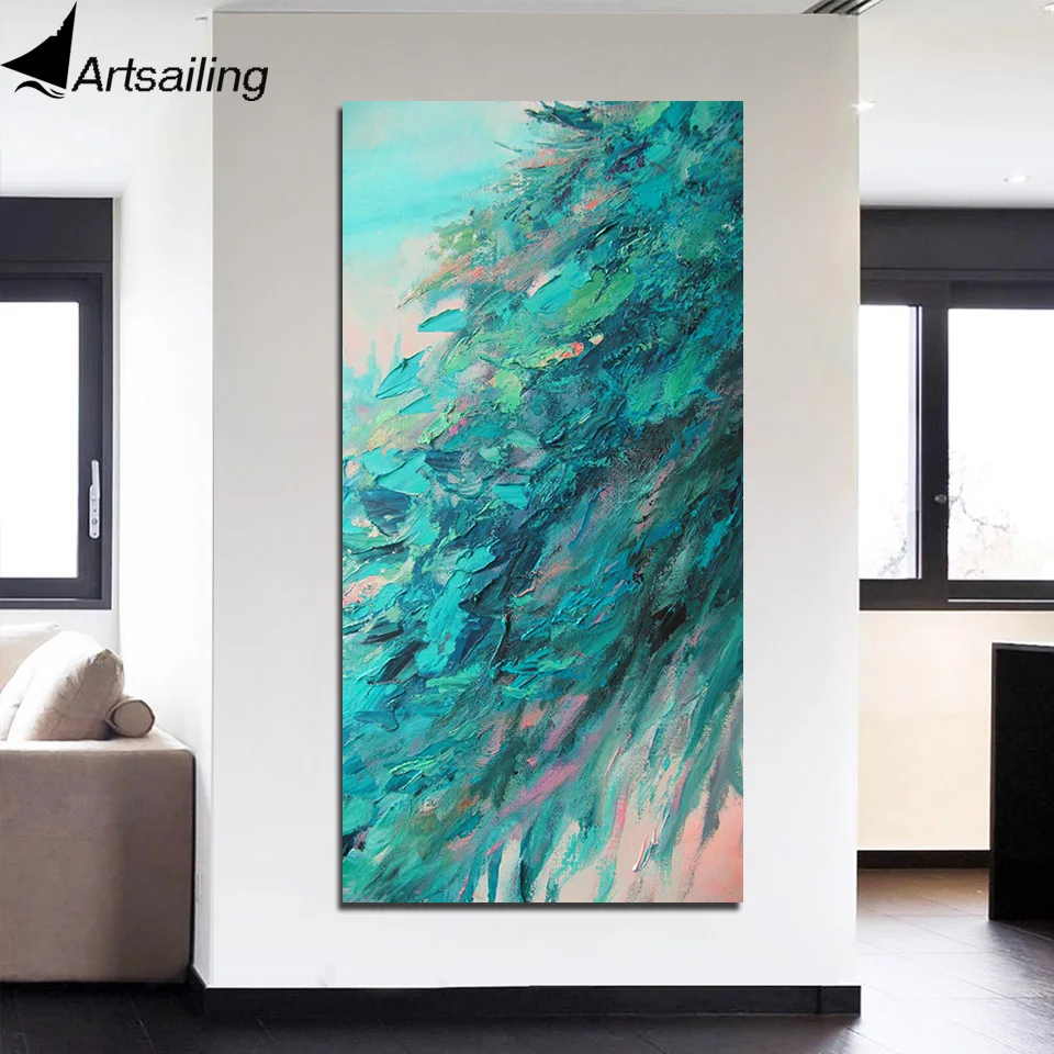 

1 Piece abstract Green Leaves Tree Painting Canvas Wall Art huge Modern Printed Painting Canvas new year decoration Living Room