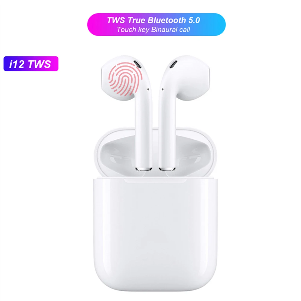 

i12 Tws Wireless Bluetooth 5.0 Earbuds Earphone Auto Turn On/off Wireless Charging with Mic Charging Box For Android iPhone