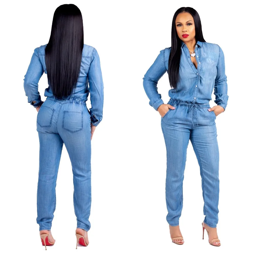 Fashion Autumn Jumpsuits women denim Playsuits plus size Bodysuits Long ...