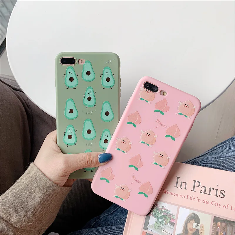 

FastDeng Cute Abstract Avocado Peach pattern cover for iPhone 6 7 8 plus case Soft TPU Lovely Fruit case for iPhone X XR XS Max