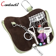 CONTACT S Genuine Leather Key Case Women Fashion Mini Solid Zipper Key Wallet for Ladies Multifunction