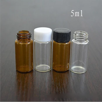 

50Pcs 5ml Transparent Clear Amber Small Glass Vials Bottles brown Sample Laboratory reagent bottle Containers with Screw Cap