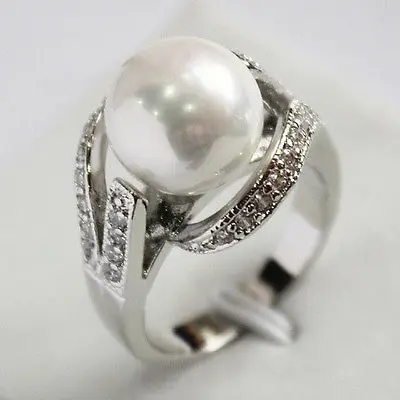 

Free shipping@@@@@ Pretty 18KGP 12MM White Shell Pearl Women' s Ring size 6-10 AAA grade