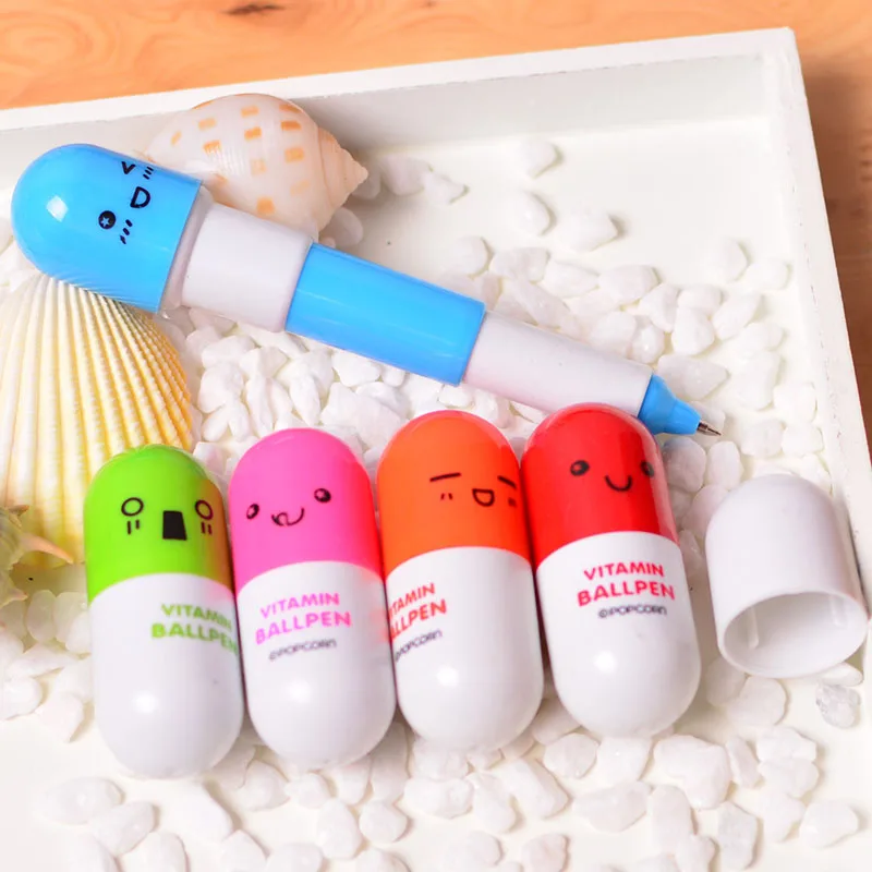 

1 mini cute cartoon retractable pen colorful pill pen drawing play game creative children student capsule pen gift child