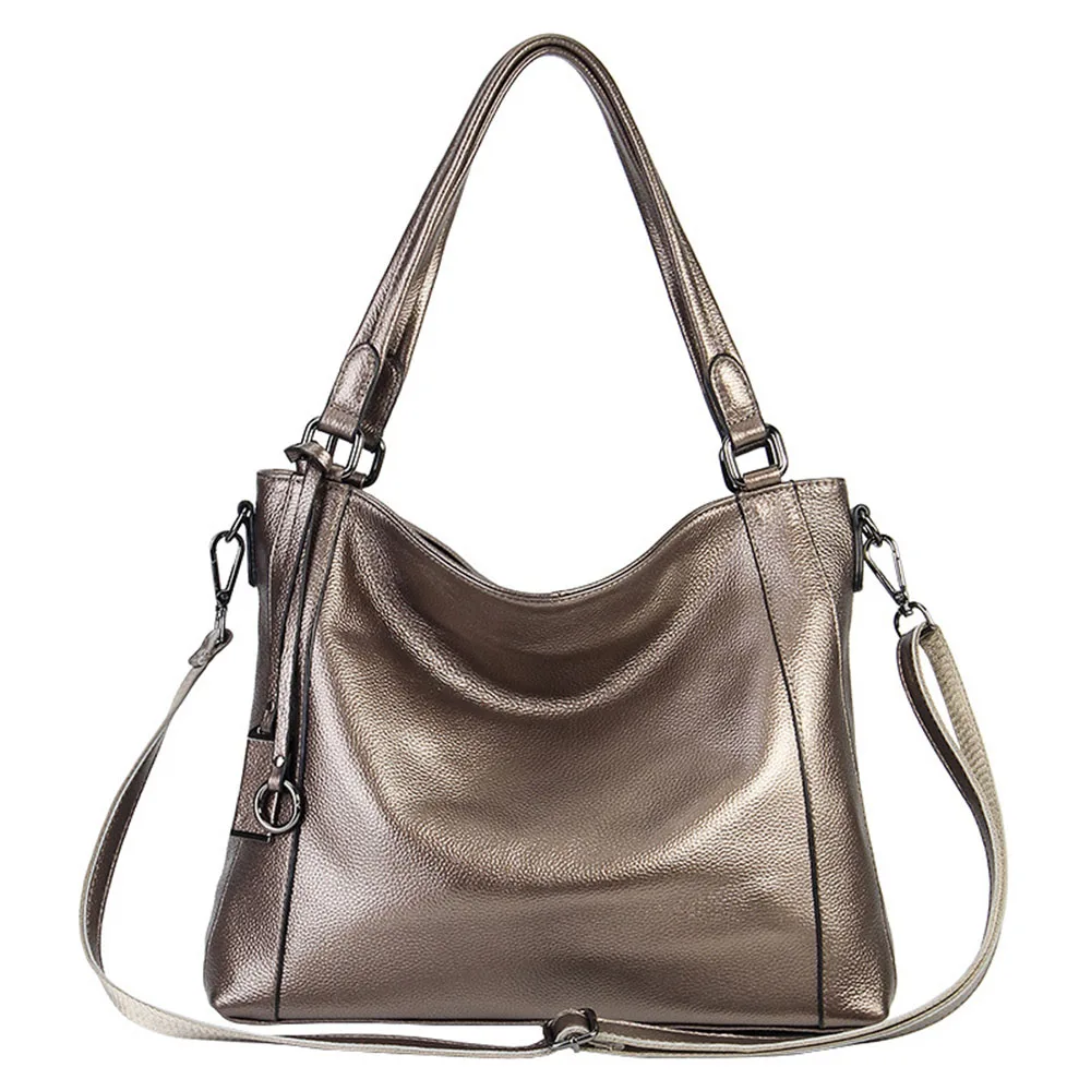 Zency мягкая кожа натуральная кожа модная женская сумка через плечо черная сумка Большая вместительная дамская сумка через плечо - Цвет: Bronze