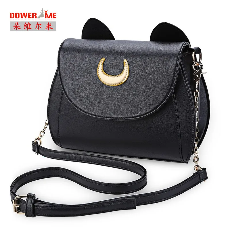 

DOWERME 2016 Summer Sailor Moon Ladies Handbag Black Luna Cat Shape Chain Shoulder Bag  2