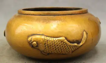 

S01671 Marked Chinese Bronze Buddhism Animals Fish Statue Pot Incense Burner Censer