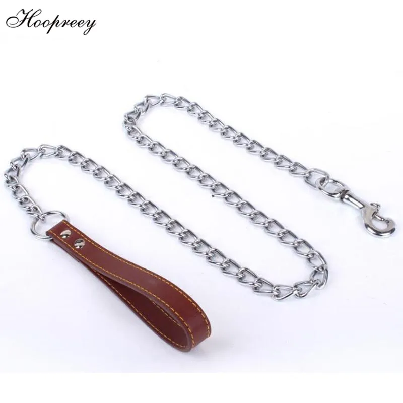 PU Handle Stainless Chain Bite Proof Heavy Duty Chain Dog Leash Pet