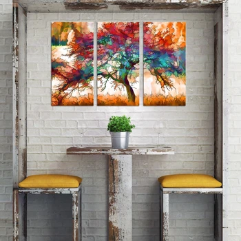 

3 Pieces Color Block Abstract Wall Art Print Tree Canvas Painting for Bedroom Entrance Home Decor Multi Artwork Cartoon Dropship