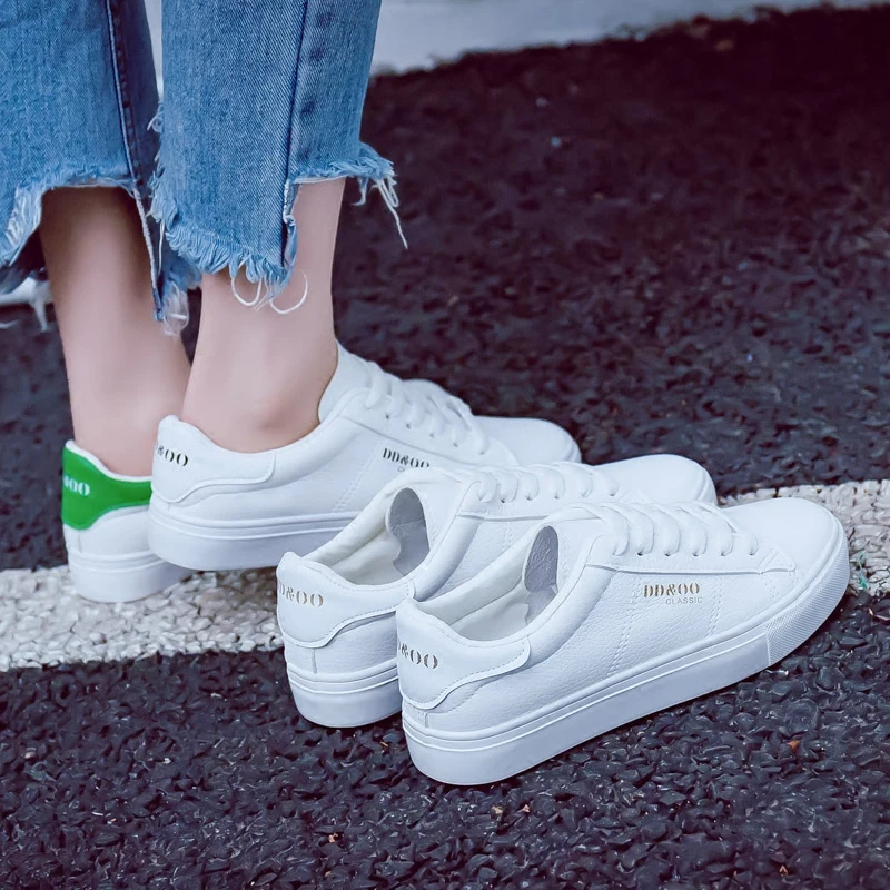 

2018 new women's shoes spring fashion white sneakers women leather women vulcanized shoes casual breathable solid color